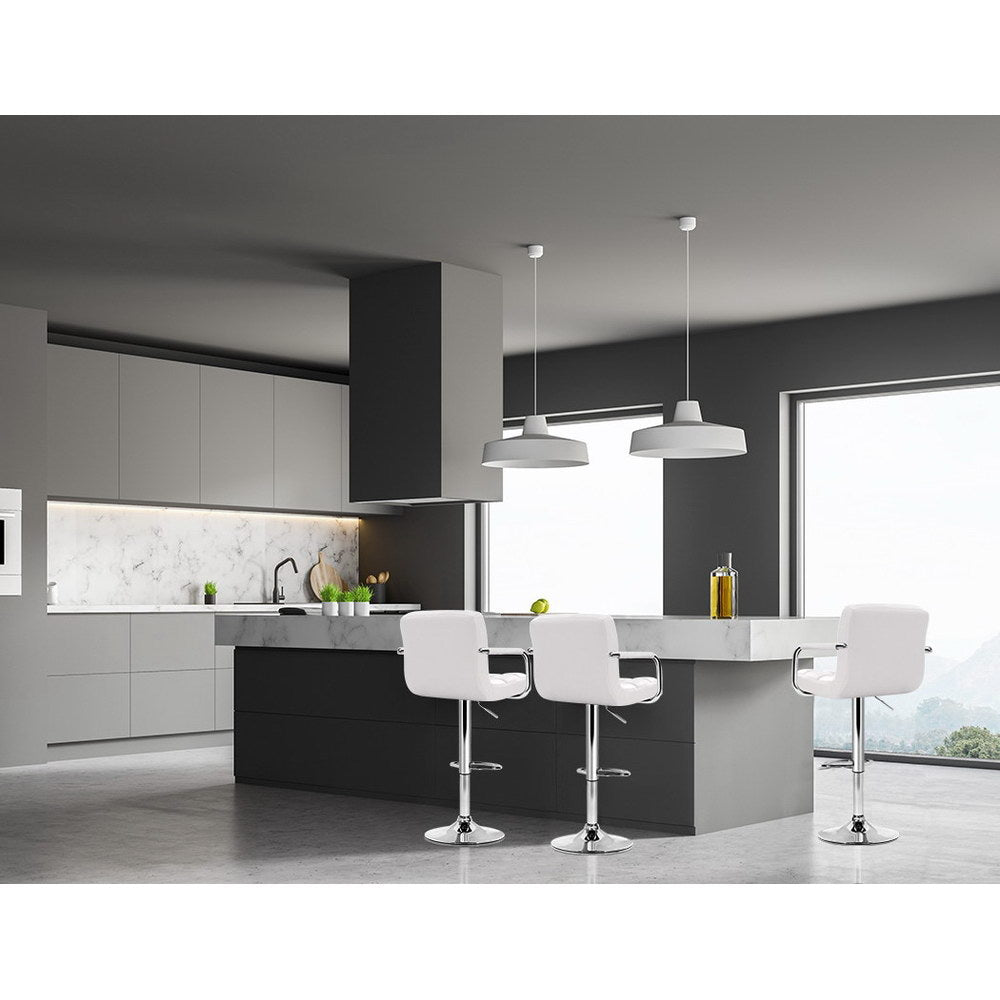Artiss 4x Bar Stools Leather Gas Lift w/Armrest White - Furniture > Bar Stools & Chairs > Table & Bar Stools