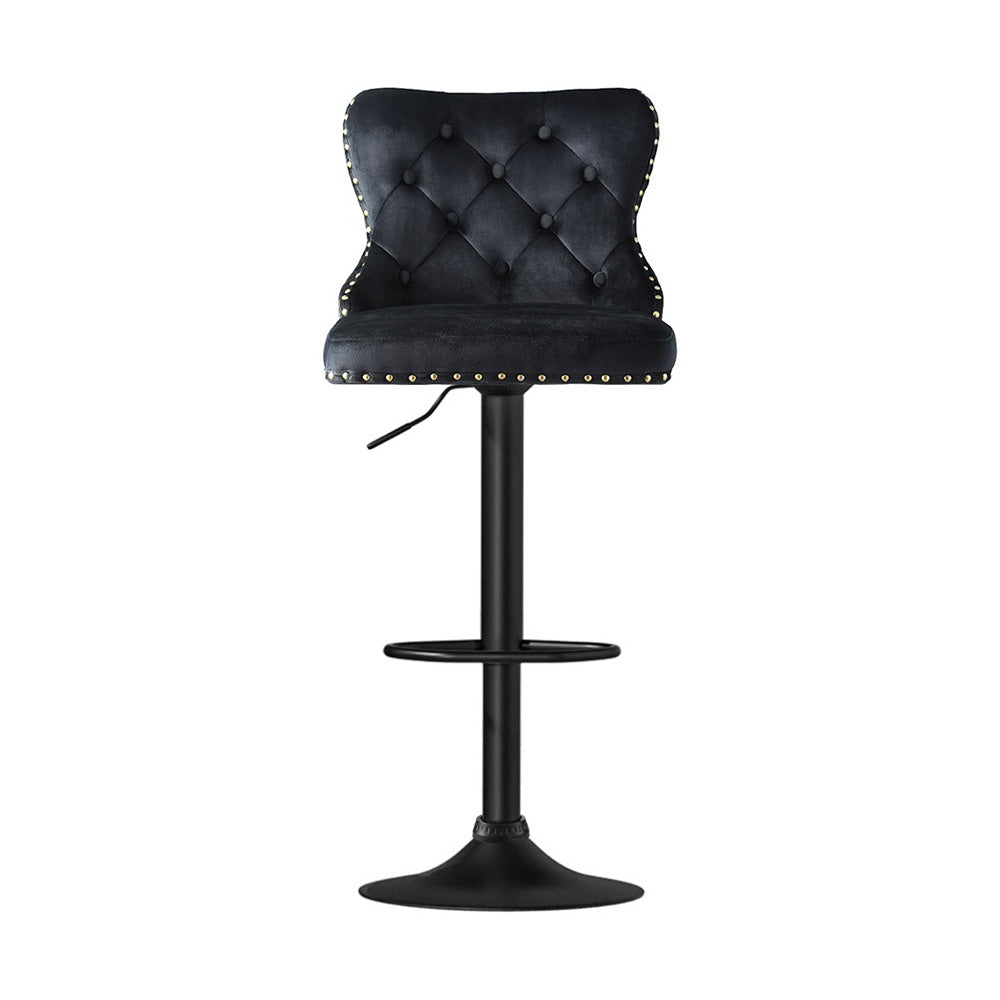 Artiss 1x Velvet Bar Stool Adjustable Height Nailhead Trim Kitchen Counter Stool - Furniture > Bar Stools & Chairs >