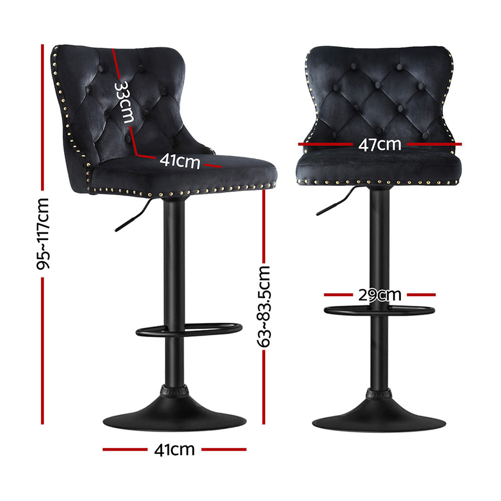 Artiss 2x Velvet Bar Stool Adjustable Height Nailhead Trim Kitchen Counter Stool - Furniture > Bar Stools & Chairs >