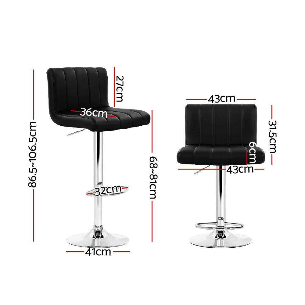 Artiss 2x Bar Stools Gas Lift Leather Chairs Black - Furniture > Bar Stools & Chairs > Table & Bar Stools