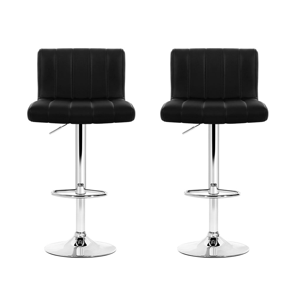 Artiss 2x Bar Stools Gas Lift Leather Chairs Black - Furniture > Bar Stools & Chairs > Table & Bar Stools