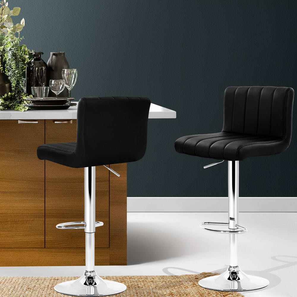 Artiss 2x Bar Stools Gas Lift Leather Chairs Black - Furniture > Bar Stools & Chairs > Table & Bar Stools