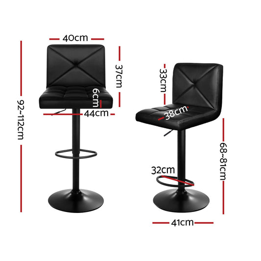 4x Bar Stools Gas Lift Leather Chair Black - Furniture > Bar Stools & Chairs > Table & Bar Stools