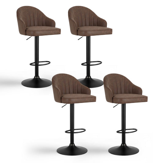 4x Bar Stools Kitchen Swivel Gas Lift Counter Chair Shell Leather Brown - Furniture > Bar Stools & Chairs > Table & Bar
