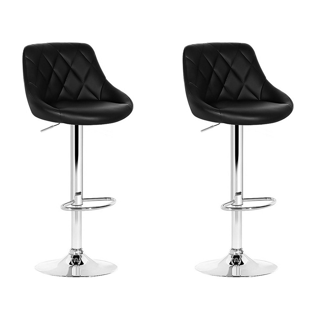 Artiss 2x Bar Stools Leather Padded Gas Lift Stool Black - Furniture > Bar Stools & Chairs > Table & Bar Stools