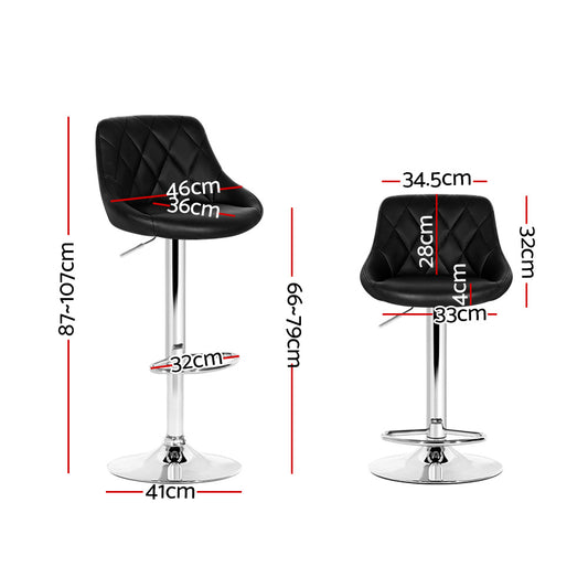2x Bar Stools Leather Padded Gas Lift Stool Black - Furniture > Bar Stools & Chairs > Table & Bar Stools