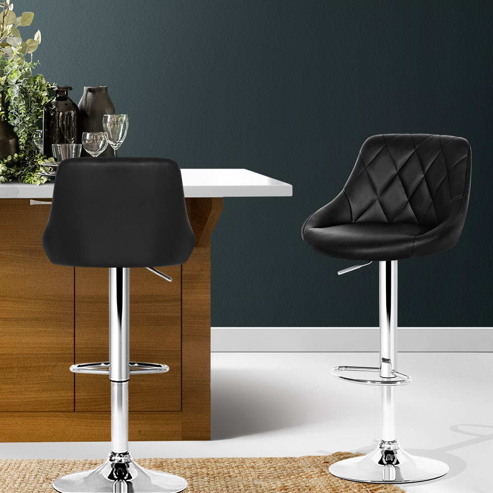 Artiss 2x Bar Stools Leather Padded Gas Lift Stool Black - Furniture > Bar Stools & Chairs > Table & Bar Stools