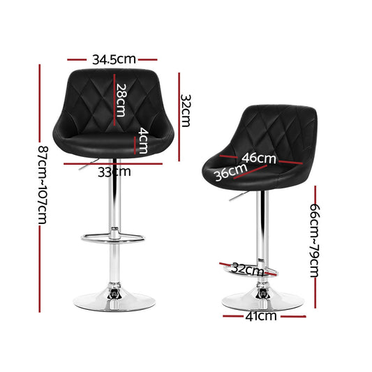 4x Bar Stools Leather Padded Gas Lift Black - Furniture > Bar Stools & Chairs > Table & Bar Stools