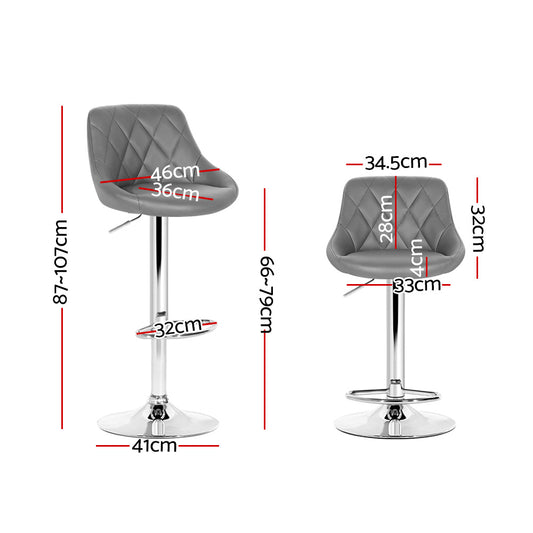 Artiss 2x Bar Stools Leather Padded Gas Lift Grey Furniture > Bar Stools & Chairs > Table & Bar Stools