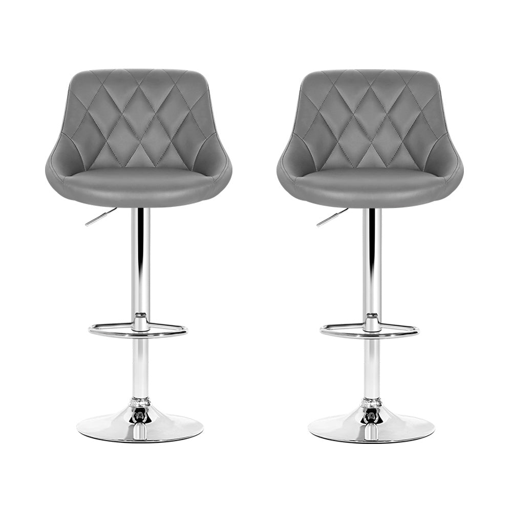 Artiss 2x Bar Stools Leather Padded Gas Lift Grey - Furniture > Bar Stools & Chairs > Table & Bar Stools