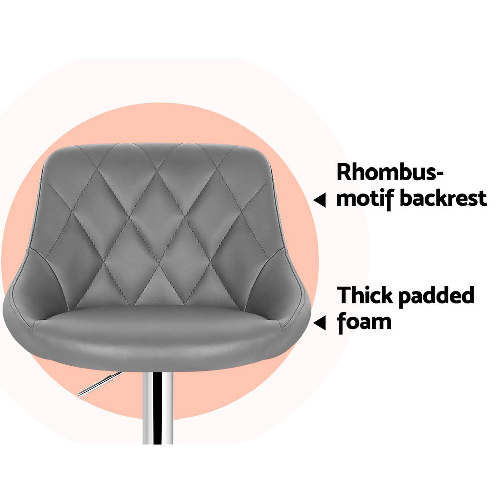 Artiss 2x Bar Stools Leather Padded Gas Lift Grey - Furniture > Bar Stools & Chairs > Table & Bar Stools