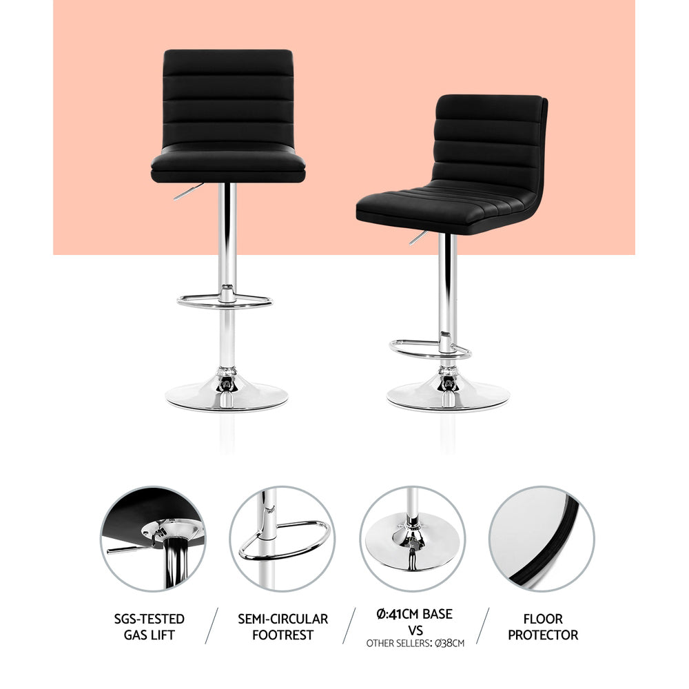 Artiss 4x Bar Stools Padded Leather Gas Lift Black - Furniture > Bar Stools & Chairs > Table & Bar Stools