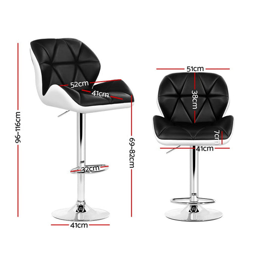 4x Bar Stools Gas Lift Padded Leather Black & White - Furniture > Bar Stools & Chairs > Table & Bar Stools