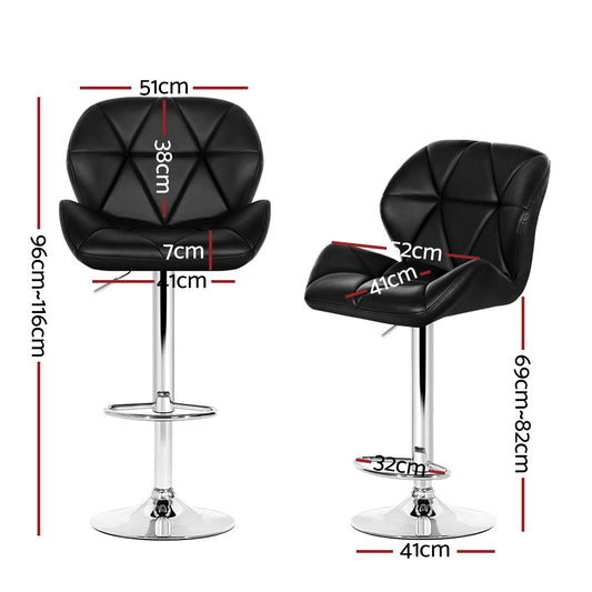 4x Bar Stools Gas Lift Padded Leather Black - Furniture > Bar Stools & Chairs > Table & Bar Stools
