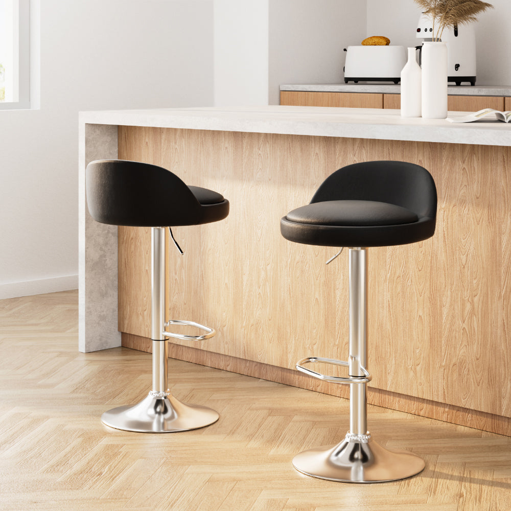 Artiss 2x Bar Stools PU Leather Gas Lift Black - Furniture > Bar Stools & Chairs > Table & Bar Stools