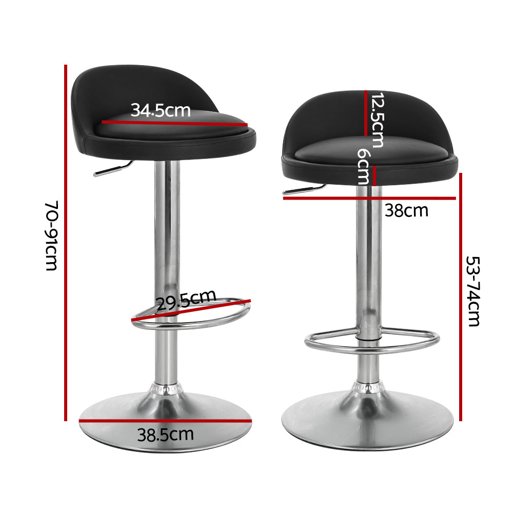 Artiss 2x Bar Stools PU Leather Gas Lift Black - Furniture > Bar Stools & Chairs > Table & Bar Stools