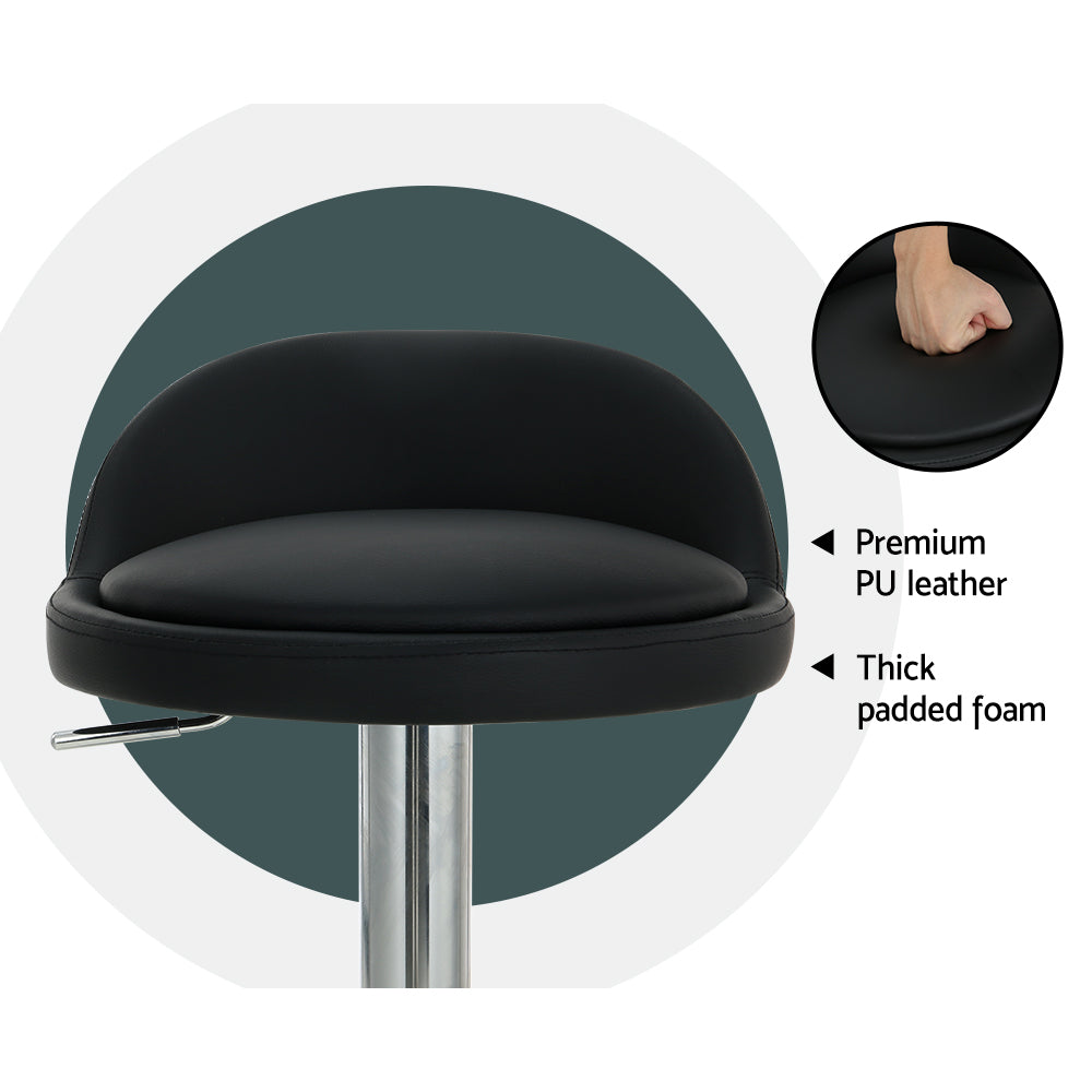 Artiss 2x Bar Stools PU Leather Gas Lift Black - Furniture > Bar Stools & Chairs > Table & Bar Stools
