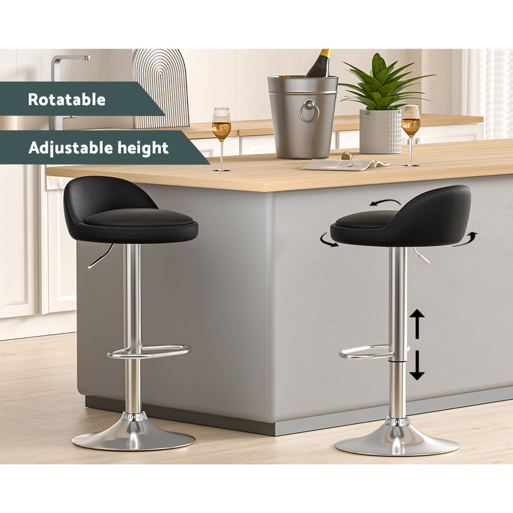 Artiss 2x Bar Stools PU Leather Gas Lift Black - Furniture > Bar Stools & Chairs > Table & Bar Stools