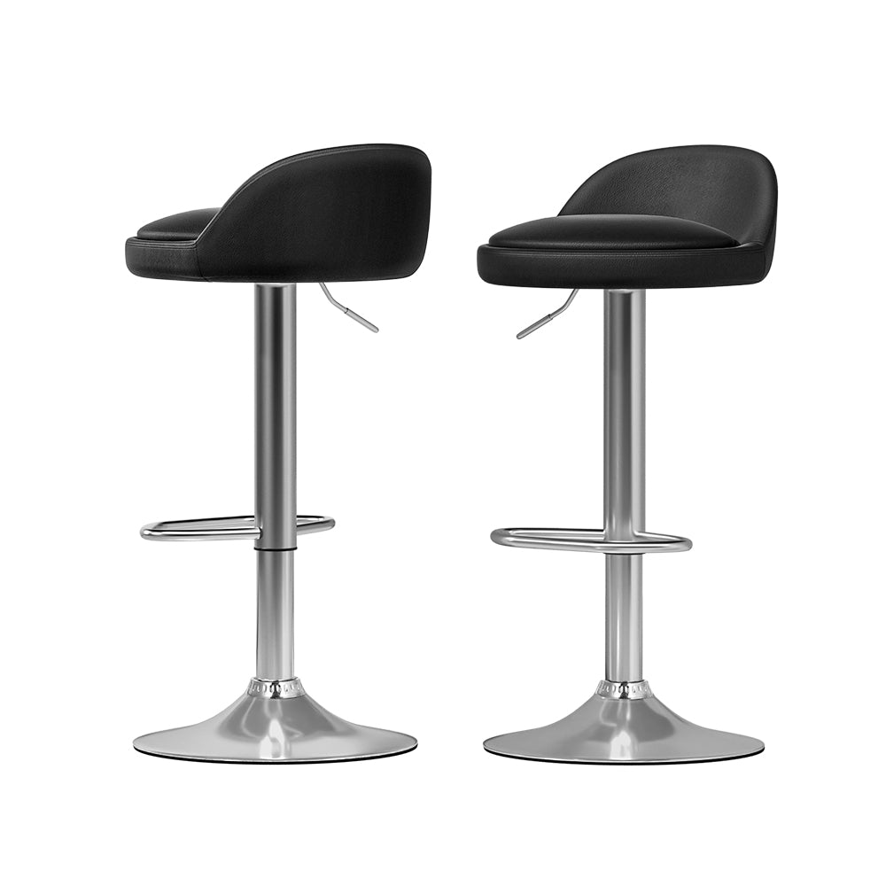 Artiss 2x Bar Stools PU Leather Gas Lift Black - Furniture > Bar Stools & Chairs > Table & Bar Stools