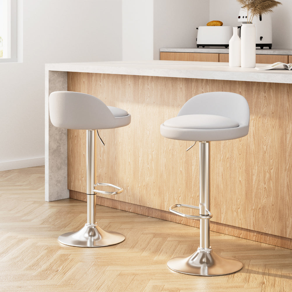 Artiss 2x Bar Stools PU Leather Gas Lift White - Furniture > Bar Stools & Chairs > Table & Bar Stools