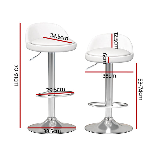 4x Bar Stools PU Leather Gas Lift White - Furniture > Bar Stools & Chairs > Table & Bar Stools