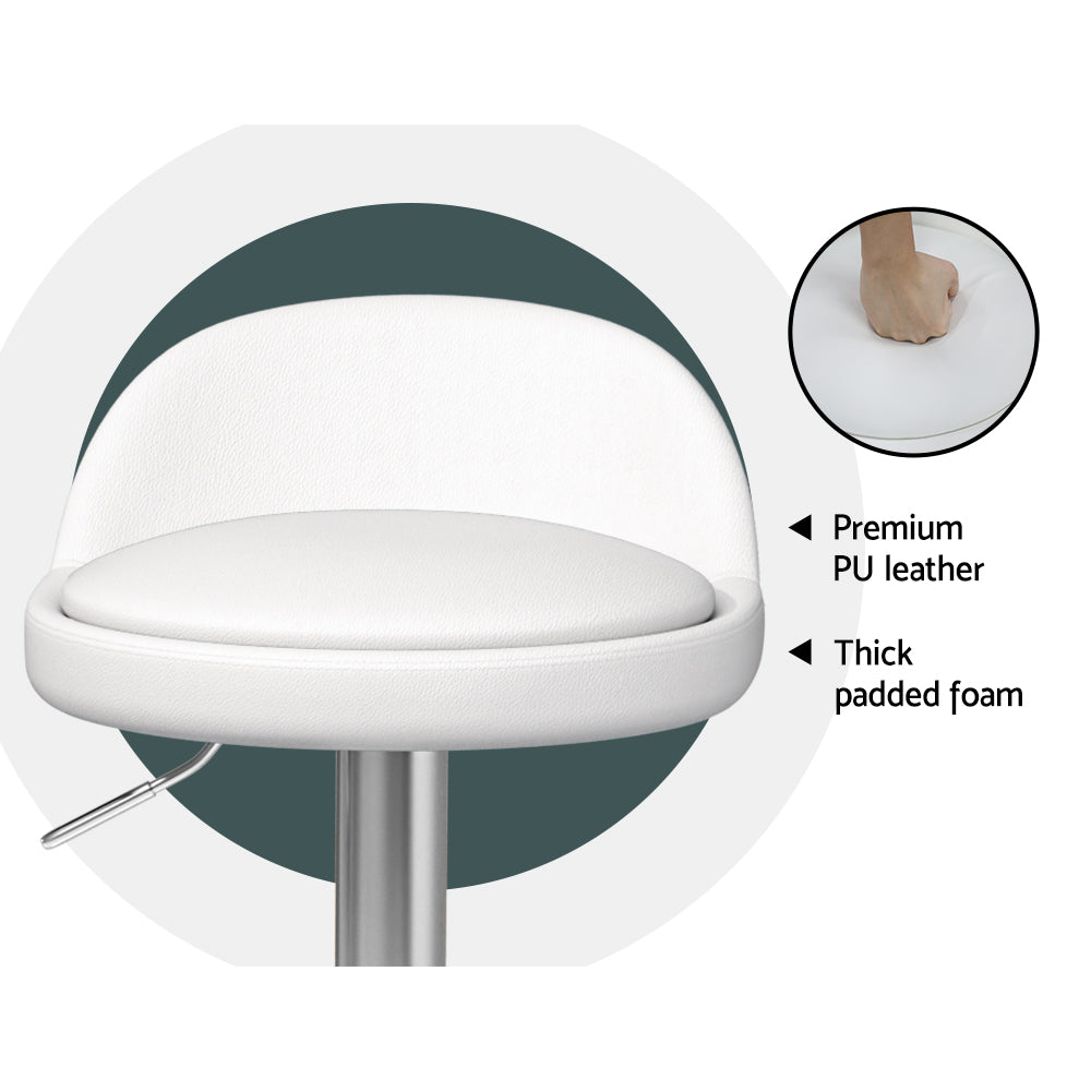 Artiss 4x Bar Stools PU Leather Gas Lift White - Furniture > Bar Stools & Chairs > Table & Bar Stools