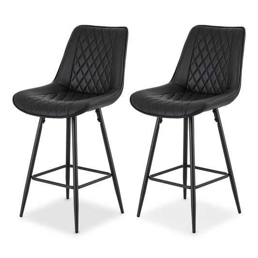 2x Bar Stools Kitchen Dining Chair Counter Stool Diamond PU Leather Black - Furniture > Bar Stools & Chairs > Table &