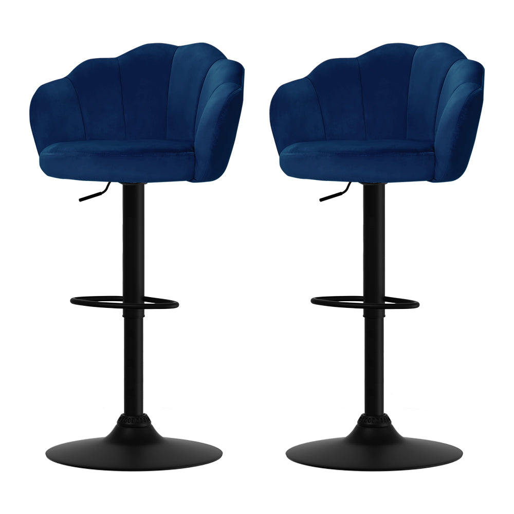 Artiss 2x Bar Stools Gas Lift Velvet Blue - Furniture > Bar Stools & Chairs > Table & Bar Stools