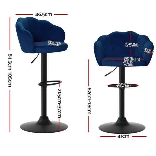Artiss 2x Bar Stools Gas Lift Velvet Blue Furniture > Bar Stools & Chairs > Table & Bar Stools
