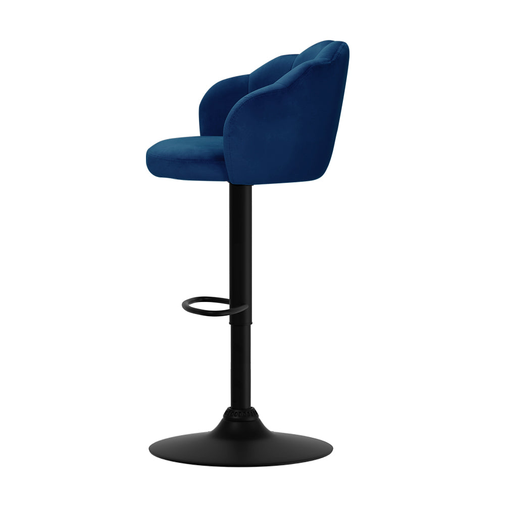 Artiss 2x Bar Stools Gas Lift Velvet Blue - Furniture > Bar Stools & Chairs > Table & Bar Stools