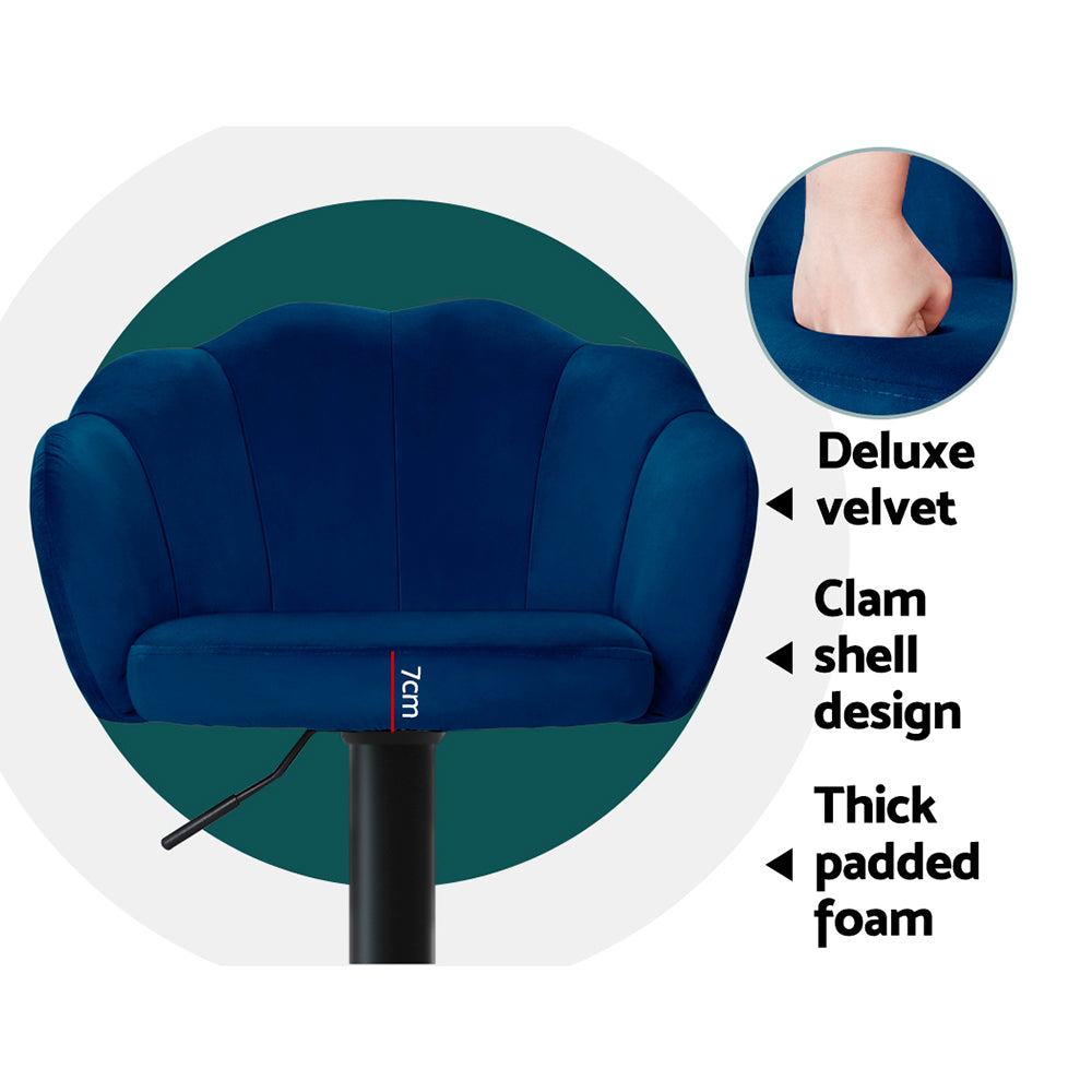 Artiss 2x Bar Stools Gas Lift Velvet Blue - Furniture > Bar Stools & Chairs > Table & Bar Stools
