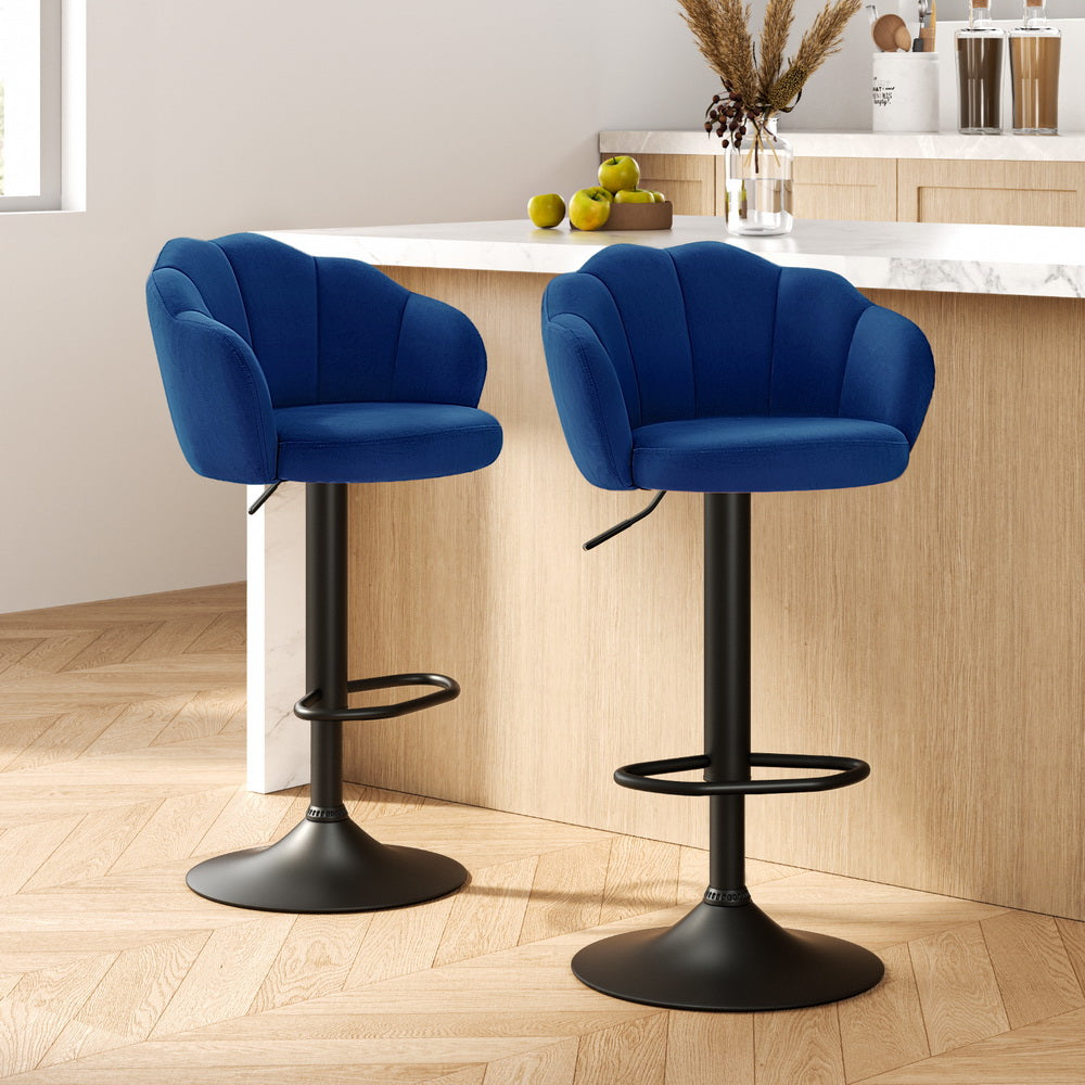 Artiss 2x Bar Stools Gas Lift Velvet Blue - Furniture > Bar Stools & Chairs > Table & Bar Stools