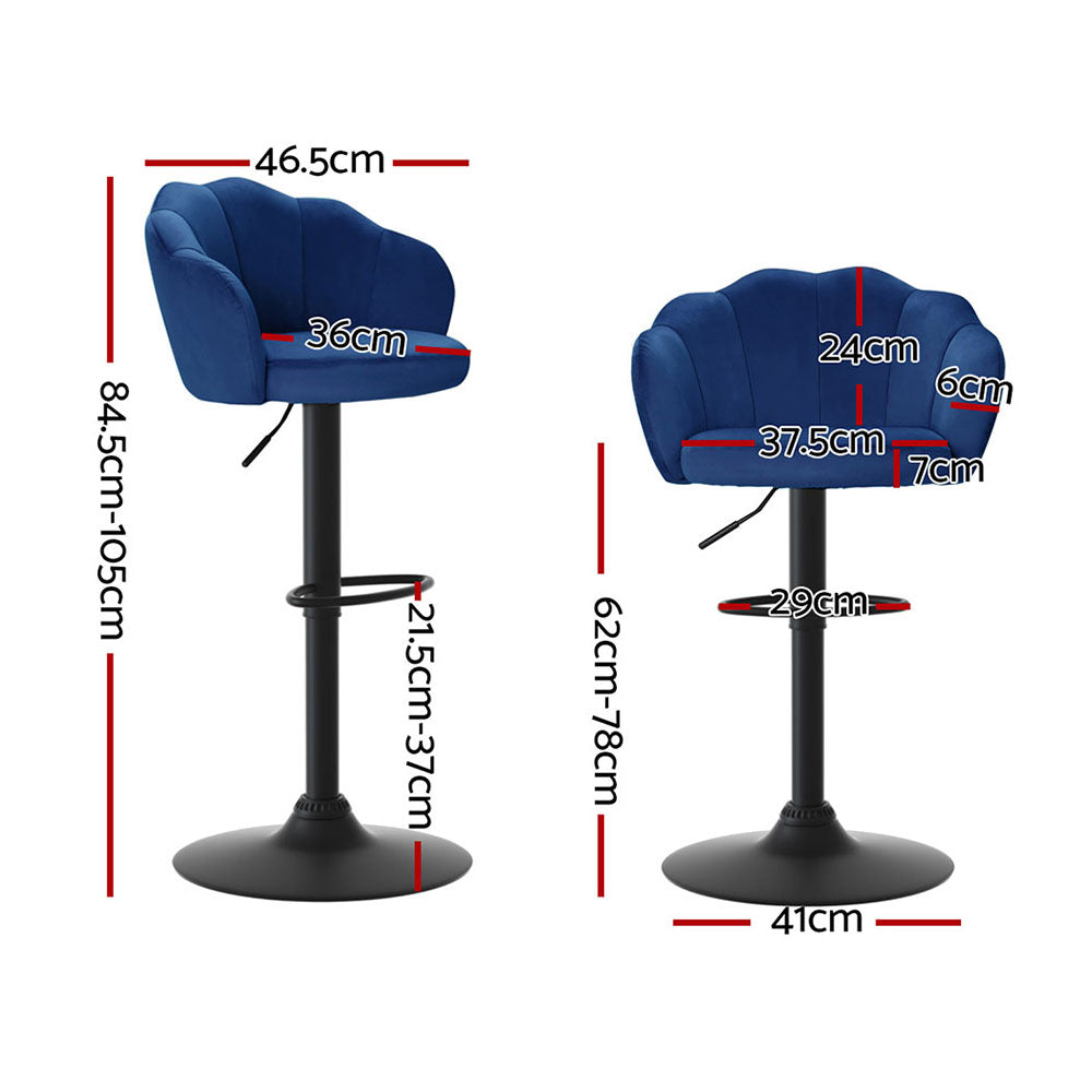 Artiss 4x Bar Stools Gas Lift Velvet Blue - Furniture > Bar Stools & Chairs > Table & Bar Stools