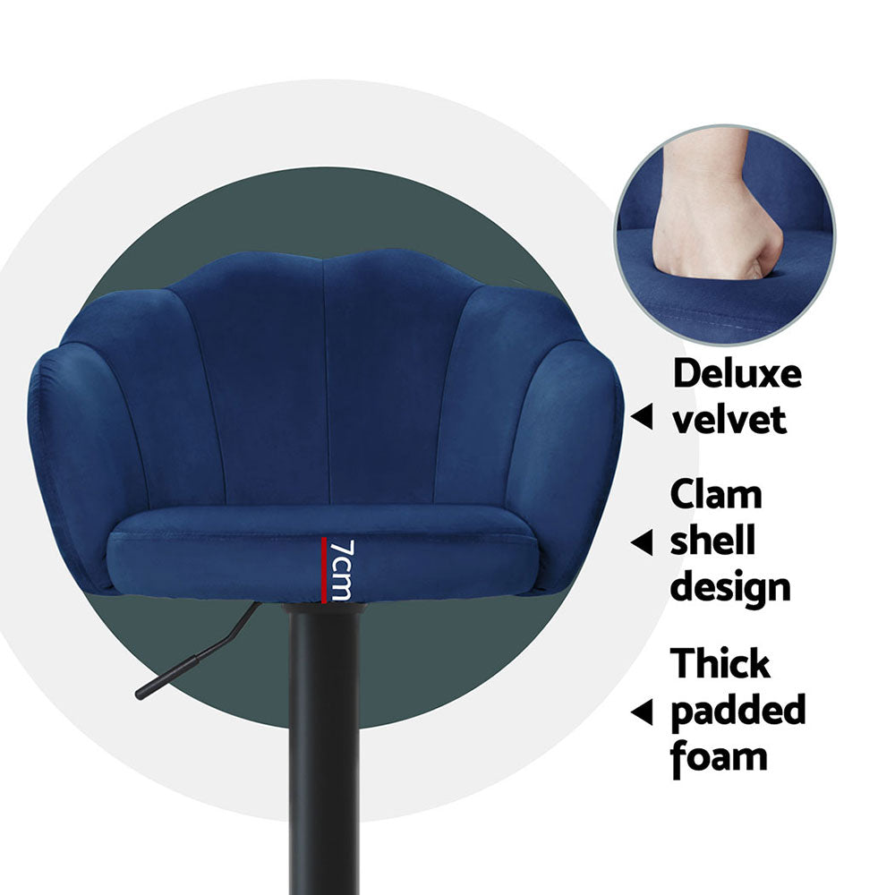 Artiss 4x Bar Stools Gas Lift Velvet Blue - Furniture > Bar Stools & Chairs > Table & Bar Stools