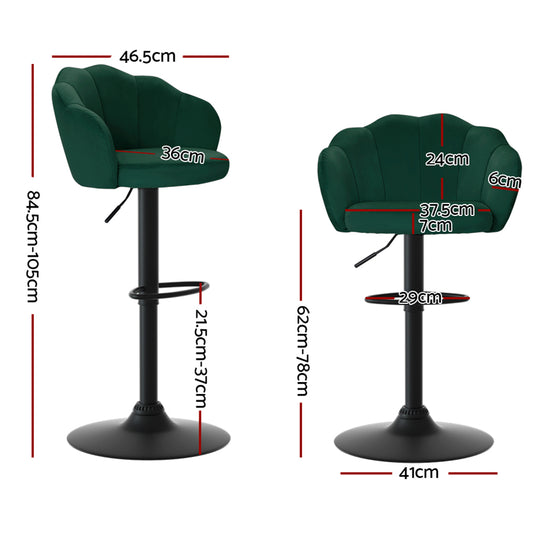 Artiss 2x Bar Stools Gas Lift Velvet Green Furniture > Bar Stools & Chairs > Table & Bar Stools