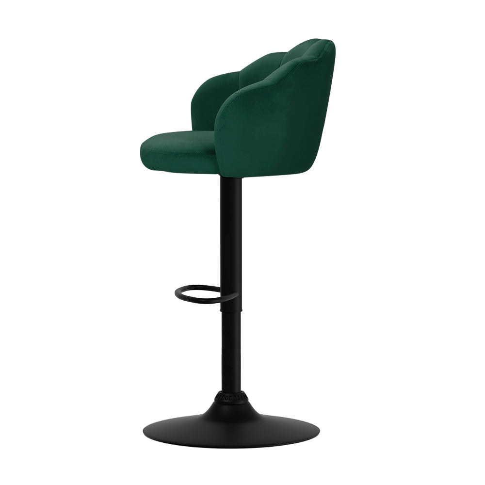 Artiss 2x Bar Stools Gas Lift Velvet Green - Furniture > Bar Stools & Chairs > Table & Bar Stools