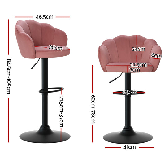 Artiss 2x Bar Stools Gas Lift Velvet Pink Furniture > Bar Stools & Chairs > Table & Bar Stools
