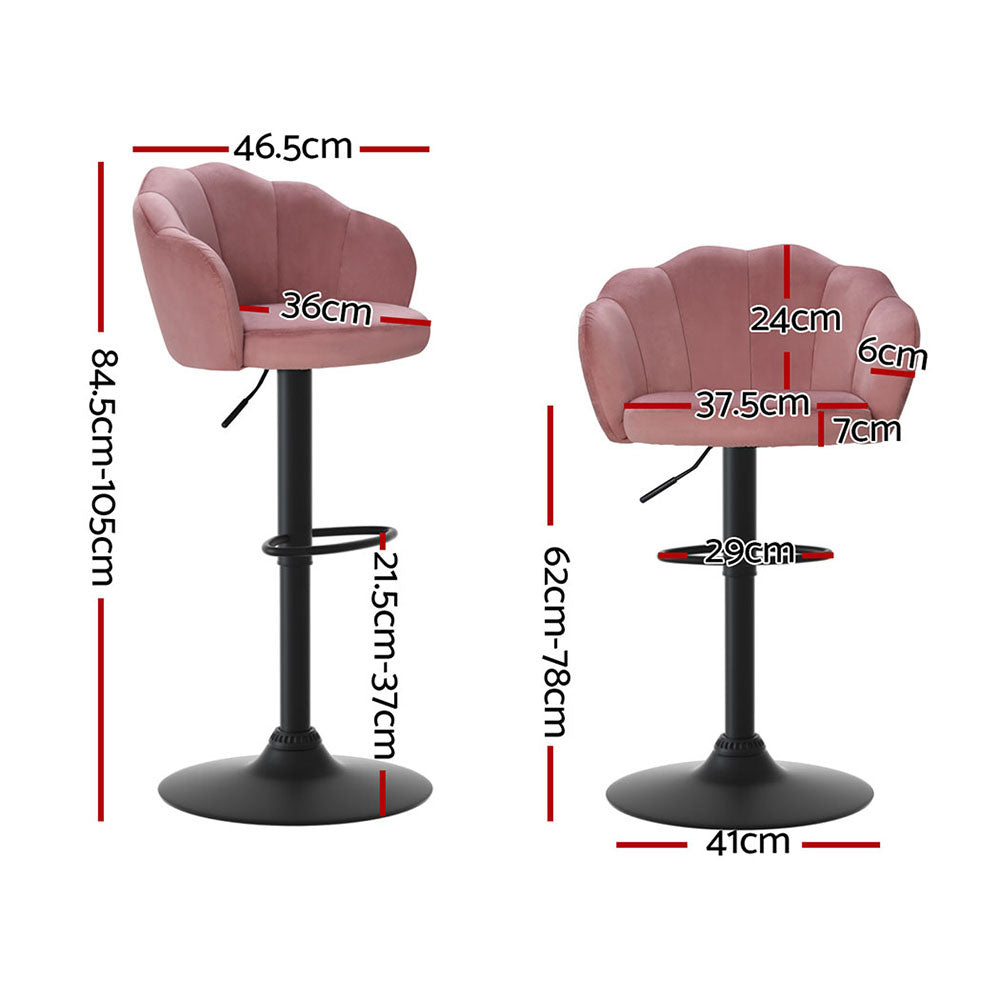 Artiss 4x Bar Stools Gas Lift Velvet Pink - Furniture > Bar Stools & Chairs > Table & Bar Stools