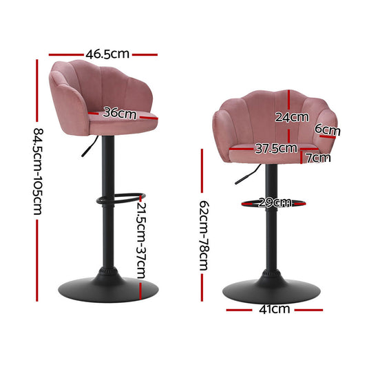 4x Bar Stools Gas Lift Velvet Pink - Furniture > Bar Stools & Chairs > Table & Bar Stools