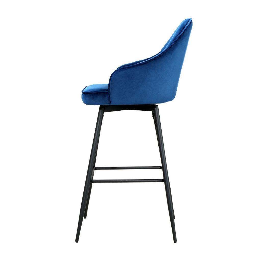 Artiss 2x Bar Stools Velvet Swivel Metal Legs Blue - Furniture > Bar Stools & Chairs > Table & Bar Stools