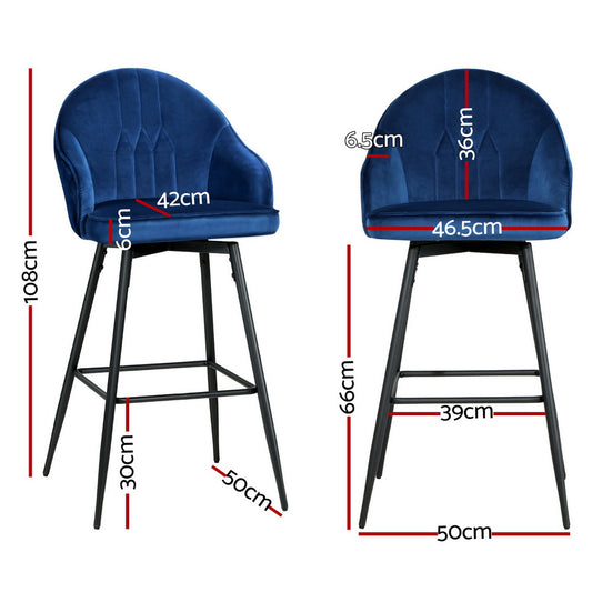 Artiss 4x Bar Stools Velvet Swivel Metal Legs Blue Furniture > Bar Stools & Chairs > Massage Chairs