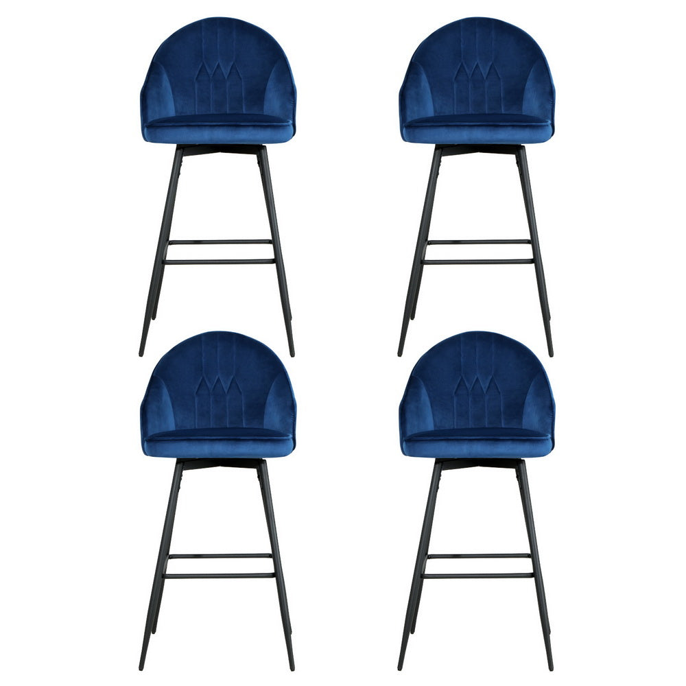 Artiss 4x Bar Stools Velvet Swivel Metal Legs Blue - Furniture > Bar Stools & Chairs > Massage Chairs