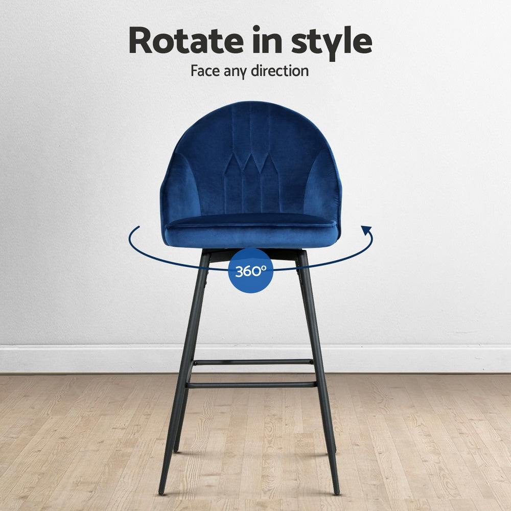 Artiss 4x Bar Stools Velvet Swivel Metal Legs Blue - Furniture > Bar Stools & Chairs > Massage Chairs