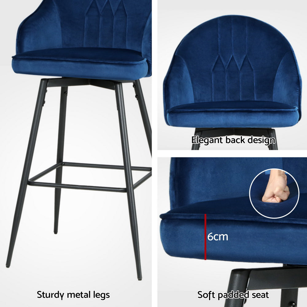Artiss 4x Bar Stools Velvet Swivel Metal Legs Blue - Furniture > Bar Stools & Chairs > Massage Chairs