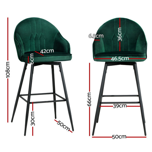 Artiss 4x Bar Stools Velvet Swivel Metal Legs Green Furniture > Bar Stools & Chairs > Massage Chairs