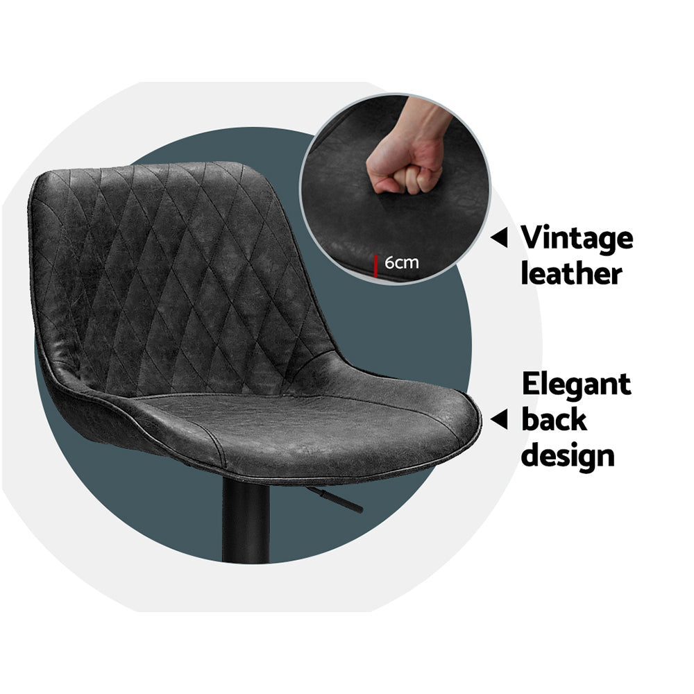 Artiss 2x Bar Stools Gas Lift Vintage Leather Black - Furniture > Bar Stools & Chairs > Table & Bar Stools