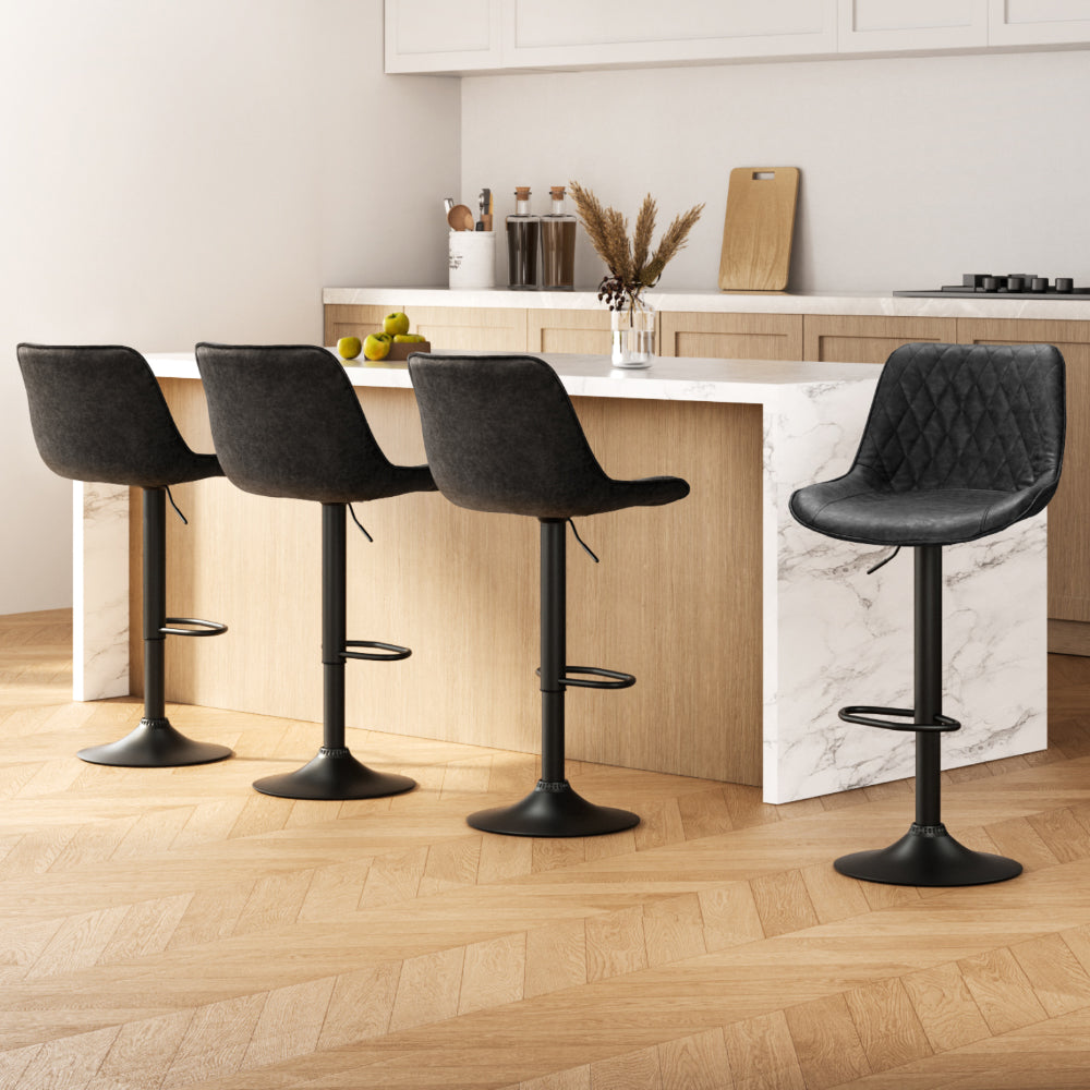 Artiss 4x Bar Stools Gas Lift Vintage Leather Black - Furniture > Bar Stools & Chairs > Massage Chairs