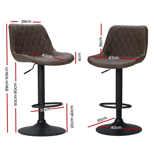 2x Bar Stools Gas Lift Vintage Leather Brown - Furniture > Bar Stools & Chairs > Table & Bar Stools
