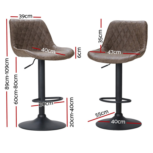 4x Bar Stools Gas Lift Vintage Leather Brown - Furniture > Bar Stools & Chairs > Massage Chairs