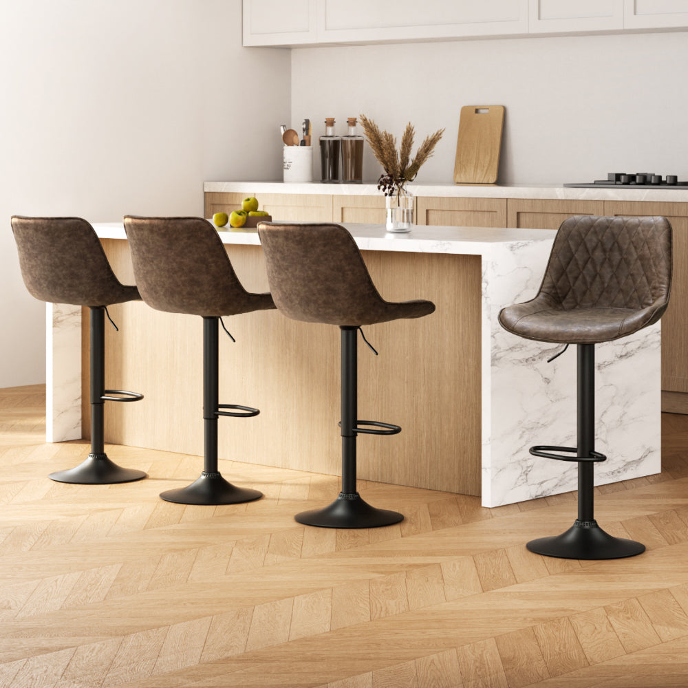 Artiss 4x Bar Stools Gas Lift Vintage Leather Brown - Furniture > Bar Stools & Chairs > Massage Chairs
